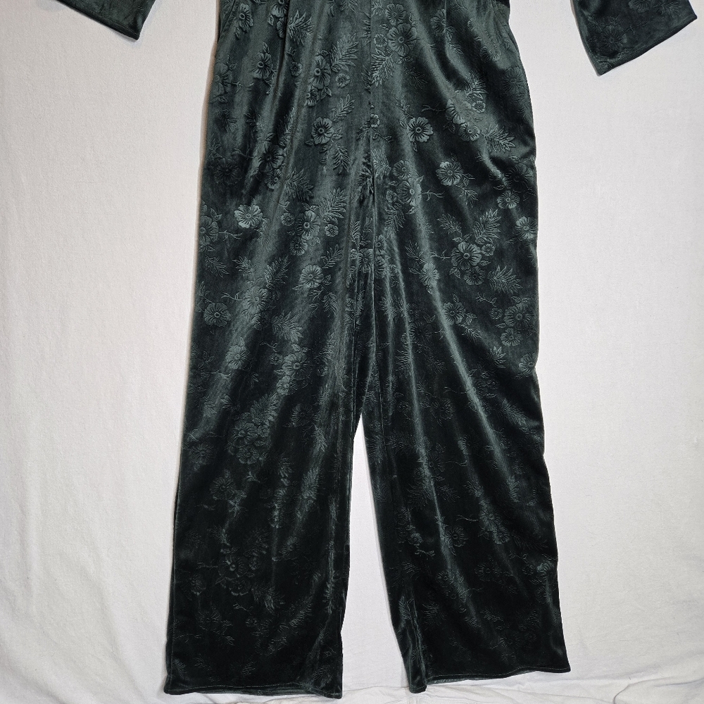 Soft Surroundings Leelah Velvet Jumpsuit Tall Med Floral Embossed Rich Green - Picture 5 of 13